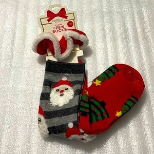 Capelli New York Christmas Crew Socks Gift Set 2 Pairs + Bonus Velvet Hair Tie